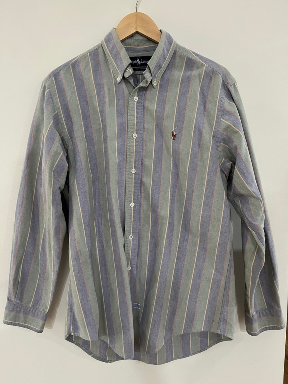 Ralph Lauren Striped Button-Down Shirt in Sage Green, Cream & Purple